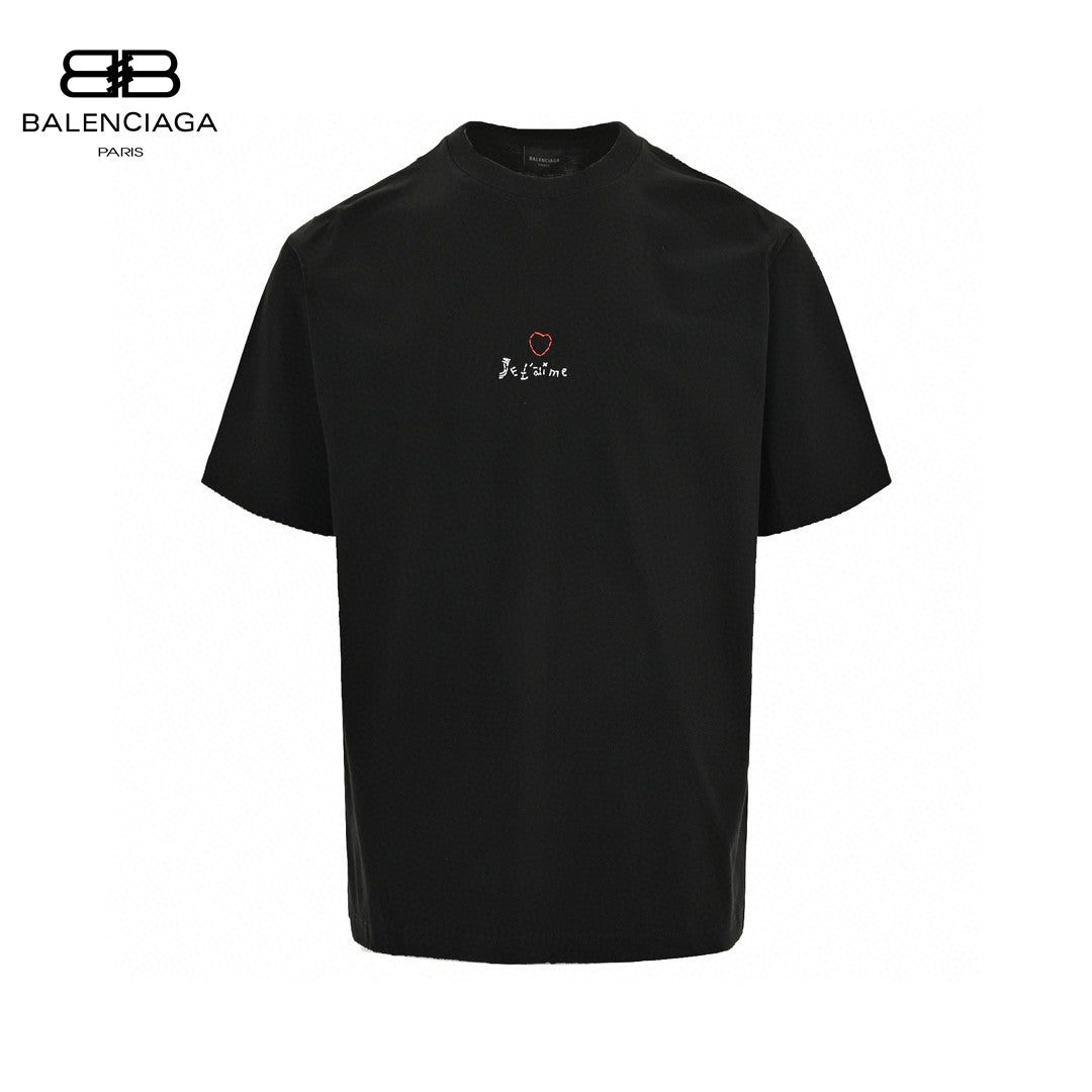 Balenciaga Je T'aime T-shirt - Black Unisex Streetwear Limited Edition - This Balenciaga t-shirt features a minimalist design with 'Je t'aime' text and a small heart