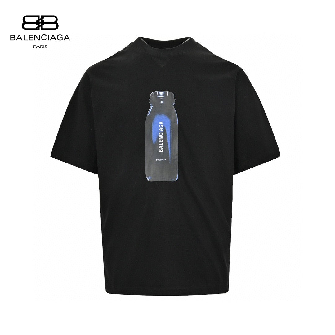Balenciaga Juice Bottle T-shirt Unisex Streetwear Limited Edition - This Balenciaga t-shirt features a unique print of a juice bottle with the Balenciaga logo.