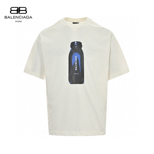Balenciaga Juice Bottle T-shirt Unisex Streetwear Limited Edition - This Balenciaga t-shirt features a unique print of a juice bottle with the Balenciaga logo.