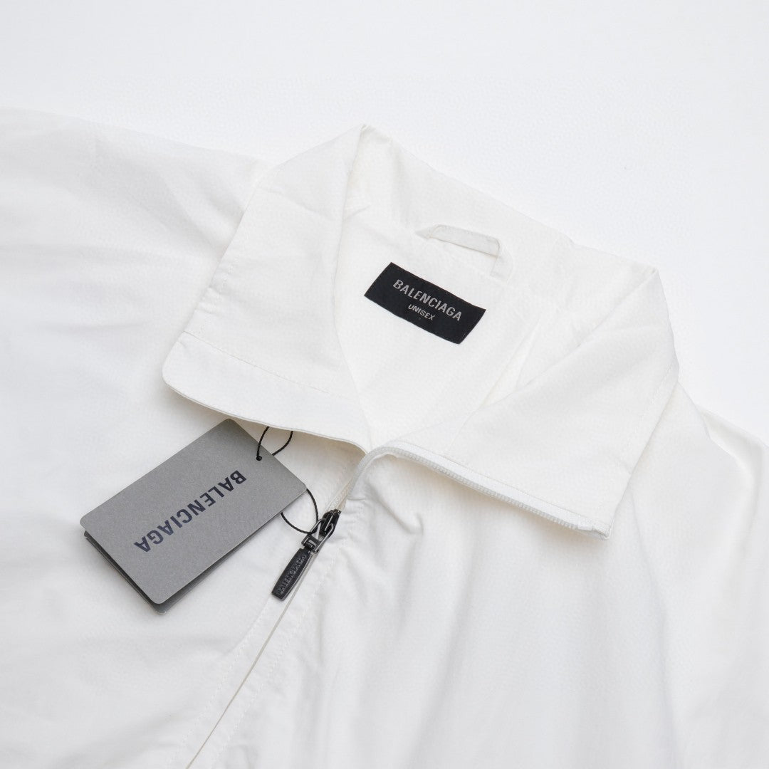 Balenciaga Lightweight Jacket - White Unisex Streetwear Limited Edition - This Balenciaga jacket features a minimalist design in a clean white color. It has a