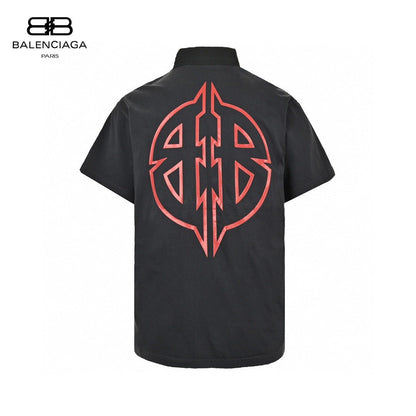 Balenciaga Logo Back Graphic Shirt - Black Unisex Streetwear Limited Edition - The Balenciaga Logo Back Graphic Shirt in black features a bold red graphic logo on