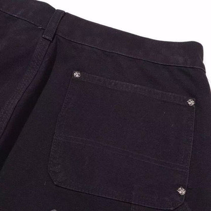 CHROME Hearts Double Knee Carpenter Jeans - Black Unisex Streetwear Limited Edition - The CHROME HEARTS BLACK DOUBLE KNEE CARPENTER JEANS - REPLICA combine rugged utility with luxurious