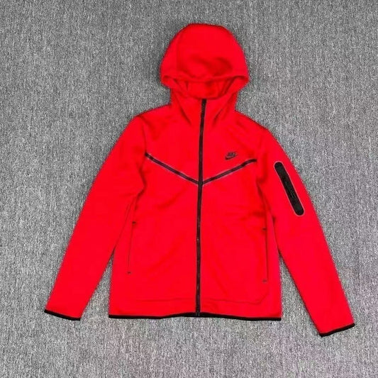 NIKE Tech Fleece Hoodie - Cedar - Obsidian - Red Unisex Streetwear Limited Edition - The NIKE TECH FLEECE HOODIE CEDAR/OBSIDIAN - REPLICA blends modern sportswear innovation with a bold