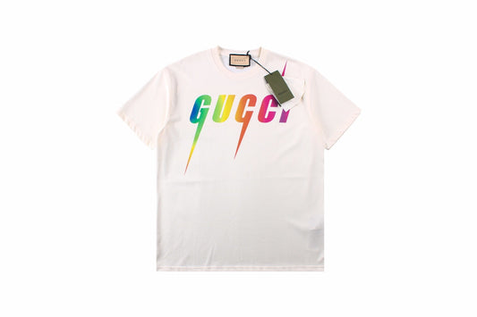 Gucci Rainbow Lightning T-shirt (white) Unisex Streetwear Limited Edition - <span>Stylish white t-shirt featuring a bold, rainbow-colored Gucci logo with striking lightning bolt accents. Made