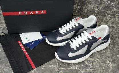 PRADA America's Cup Leather Silver Sneakers - Navy Unisex Streetwear Limited Edition