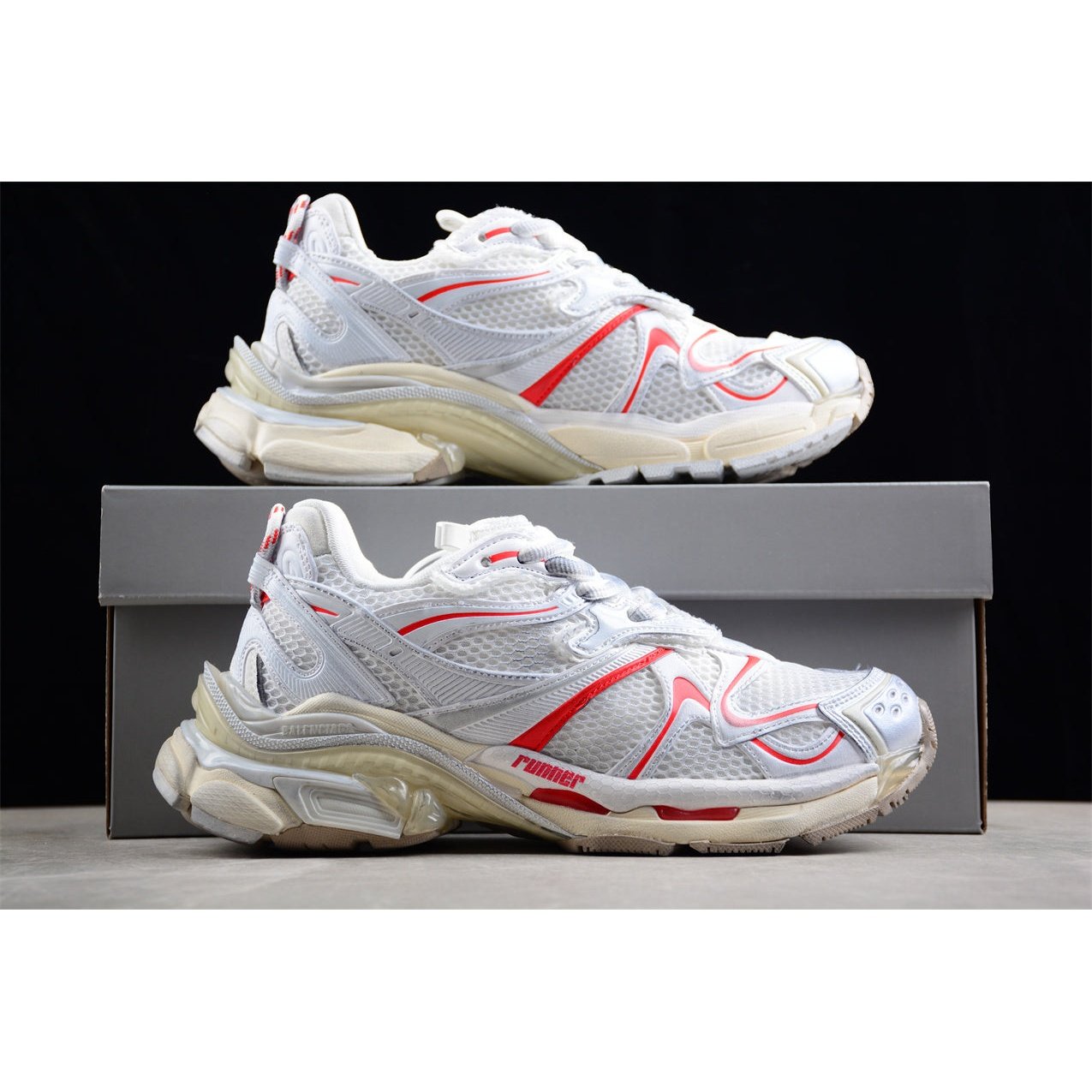 BALENCIAGA Runner - Beige Red Sneakers - White Unisex Streetwear Limited Edition - The Balenciaga Runner x White Beige Red sneakers offer a fresh and sophisticated take on