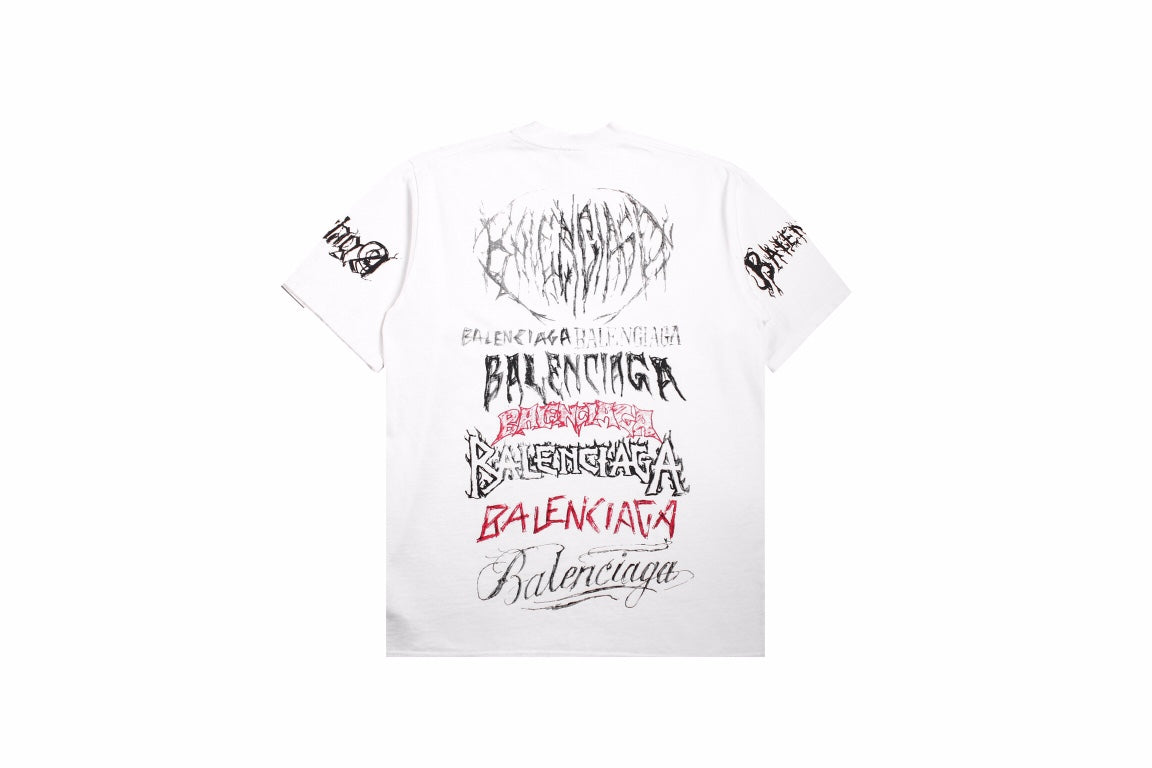 Balenciaga Multi-logo T-shirt (white) Unisex Streetwear Limited Edition - <p dir='ltr'><span>Statement white t-shirt featuring multiple Balenciaga logos in various fonts and styles. This