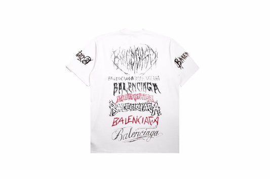 Balenciaga Multi-logo T-shirt (white) Unisex Streetwear Limited Edition - <p dir='ltr'><span>Statement white t-shirt featuring multiple Balenciaga logos in various fonts and styles. This