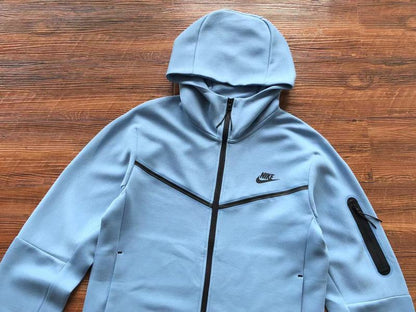 NIKE Tech Fleece Hoodie - Light - Blue Unisex Streetwear Limited Edition - The NIKE TECH FLEECE HOODIE LIGHT BLUE - REPLICA delivers modern sportswear innovation with a