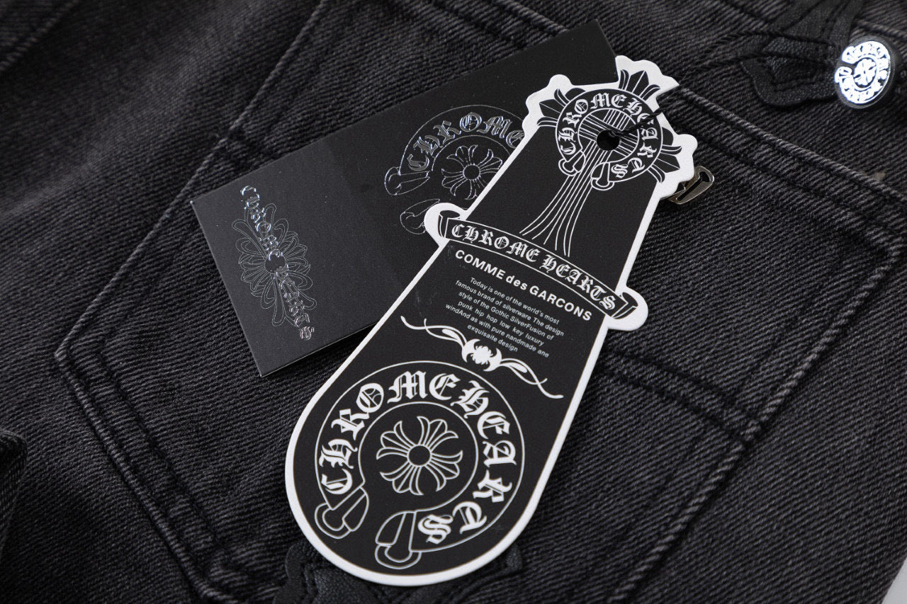 CHROME Hearts Brown Cross Patch Jeans - Black Unisex Streetwear Limited Edition
