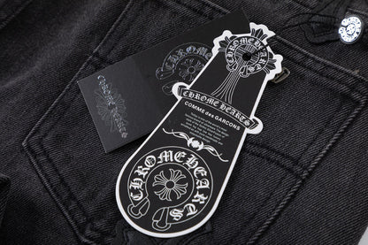CHROME Hearts Brown Cross Patch Jeans - Black Unisex Streetwear Limited Edition