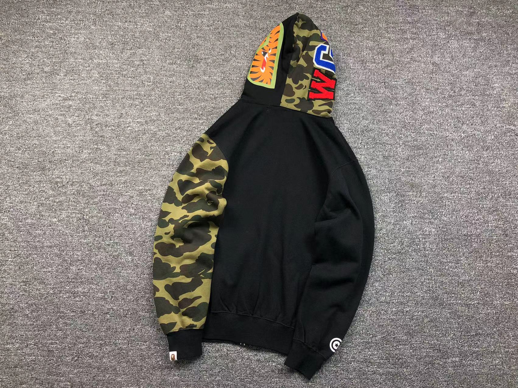 BAPE Green Camo Full Zip Hoodie - Black Unisex Streetwear Limited Edition