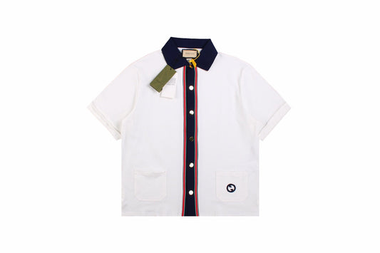 Gucci Contrast Collar Shirt - White Unisex Streetwear Limited Edition - <p dir='ltr'><span>This Gucci shirt features a striking contrast collar in navy blue, complemented by