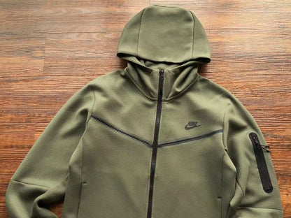 NIKE Tech Fleece Hoodie - Army - Green Unisex Streetwear Limited Edition - The NIKE TECH FLEECE HOODIE ARMY GREEN - REPLICA is a perfect blend of modern