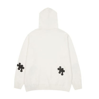 CHROME Hearts Cross Patch Hoodie White - Black Unisex Streetwear Limited Edition