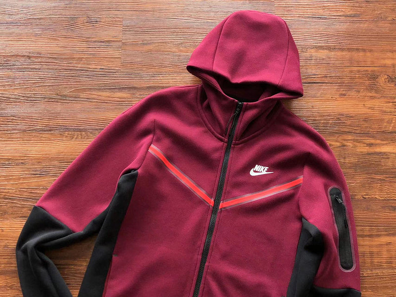 NIKE Tech Fleece Hoodie - Dark Beetroot - Phantom - Red Unisex Streetwear Limited Edition - The NIKE TECH FLEECE HOODIE DARK BEETROOT/PHANTOM - REPLICA blends modern sportswear technology with bold,