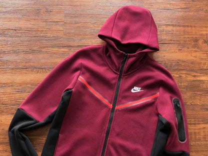 NIKE Tech Fleece Hoodie - Dark Beetroot - Phantom - Red Unisex Streetwear Limited Edition - The NIKE TECH FLEECE HOODIE DARK BEETROOT/PHANTOM - REPLICA blends modern sportswear technology with bold,