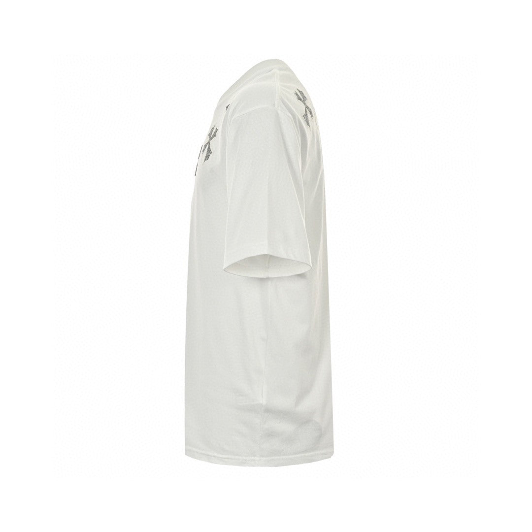 CHROME Hearts Cross Patch Collar T-shirt - White Unisex Streetwear Limited Edition - The CHROME HEARTS CROSS PATCH COLLAR T-SHIRT WHITE - REPLICA blends premium streetwear aesthetics with