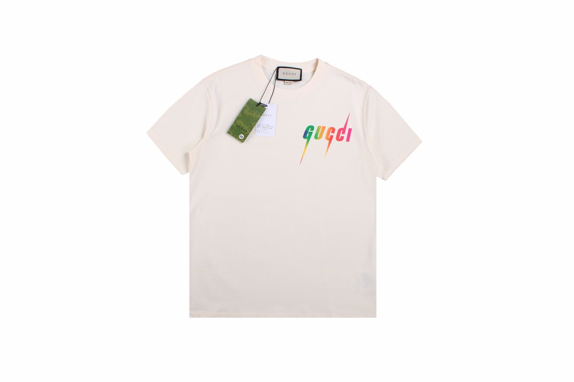 Gucci Lightning Logo T-shirt (cream) Unisex Streetwear Limited Edition - <p dir='ltr'><span>This Gucci t-shirt features a vibrant lightning logo design. The cream shirt showcases
