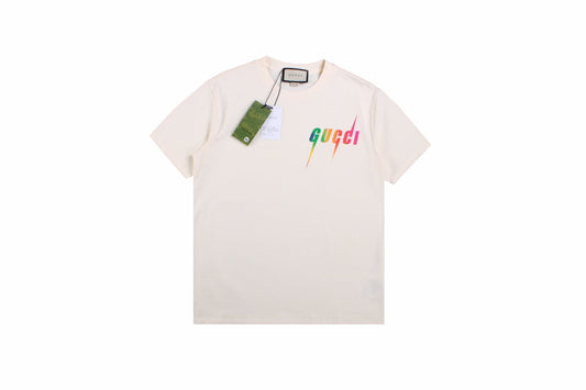Gucci Lightning Logo T-shirt (cream) Unisex Streetwear Limited Edition - <p dir='ltr'><span>This Gucci t-shirt features a vibrant lightning logo design. The cream shirt showcases