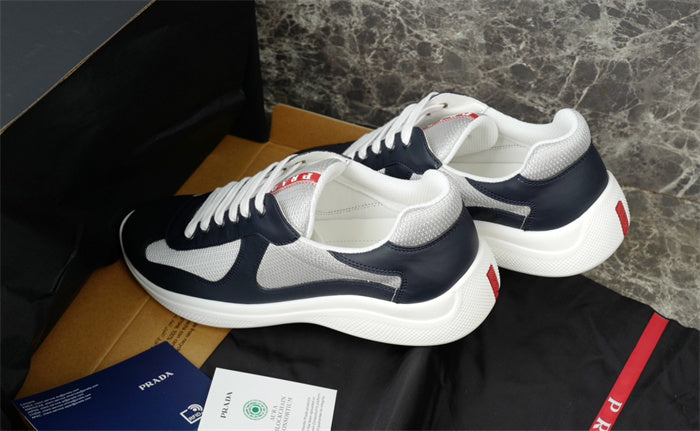 PRADA America's Cup Leather Silver Sneakers - Navy Unisex Streetwear Limited Edition