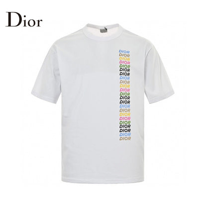 Dior T-shirt - Multicolor Vertical Logo - White Unisex Streetwear Limited Edition - <span>This Dior t-shirt features a sleek white base with a vibrant multicolor 'DIOR' logo repeated