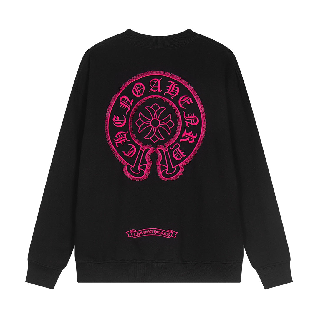 CHROME Hearts Pink Horse Shoe Logo Sweatshirt - Black Unisex Streetwear Limited Edition