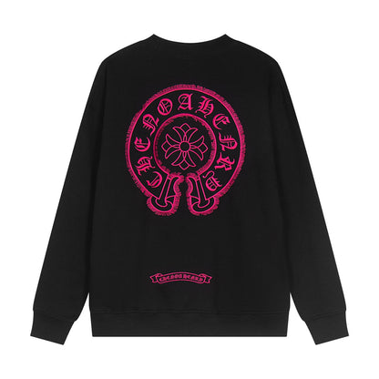 CHROME Hearts Pink Horse Shoe Logo Sweatshirt - Black Unisex Streetwear Limited Edition
