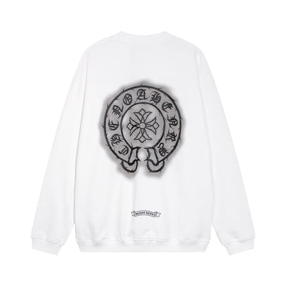 CHROME Hearts Horse Shoe Logo Sweatshirt - White Unisex Streetwear Limited Edition