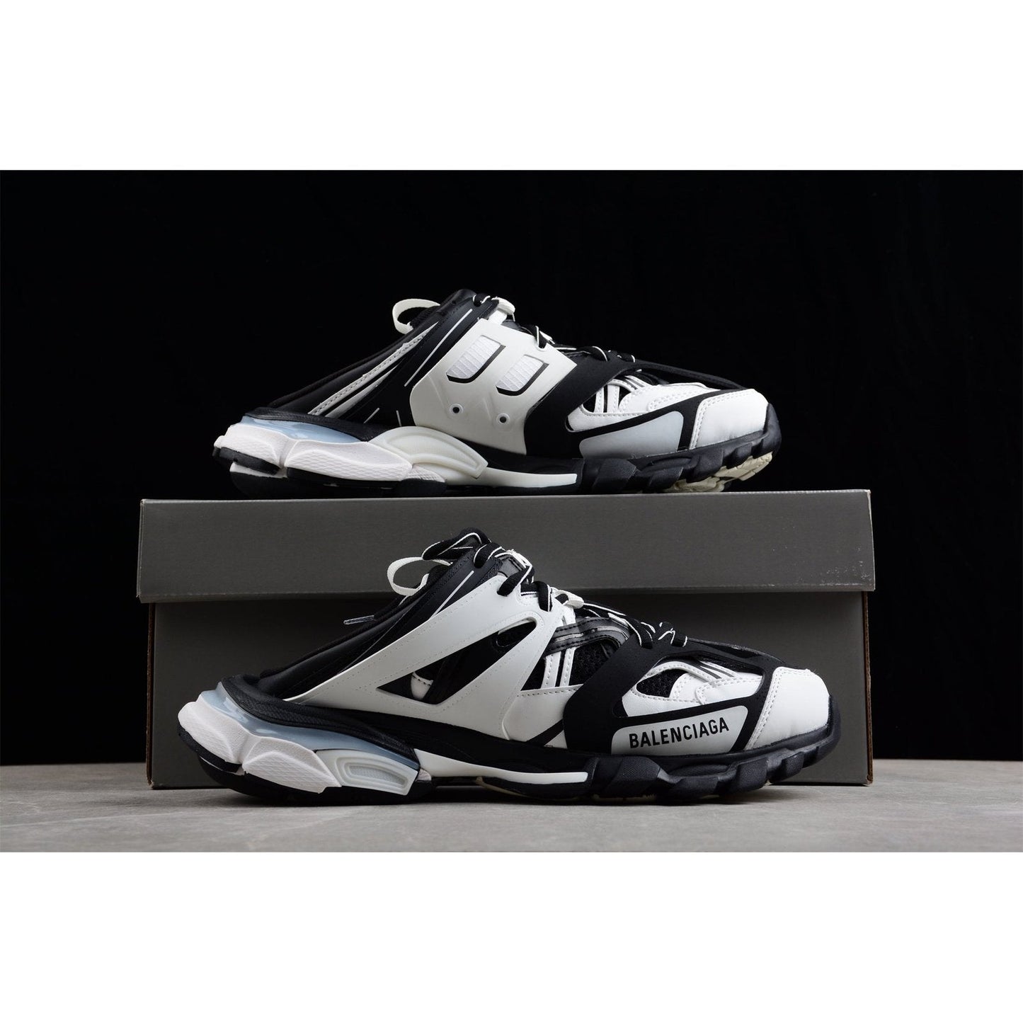 BALENCIAGA Track Mule - White - Black Unisex Streetwear Limited Edition - Introducing the BALENCIAGA Track Mule x Black White, a fusion of athletic innovation and modern