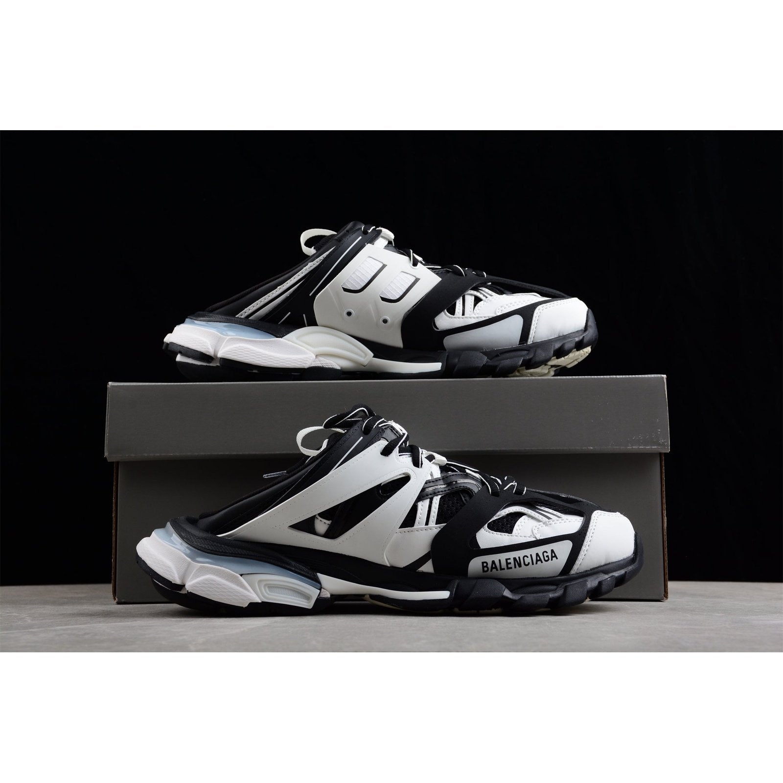 BALENCIAGA Track Mule - White - Black Unisex Streetwear Limited Edition - Introducing the BALENCIAGA Track Mule x Black White, a fusion of athletic innovation and modern