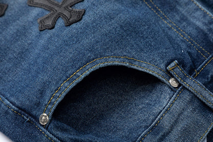 CHROME Hearts Crow Hearts Jeans Denim - Red Unisex Streetwear Limited Edition