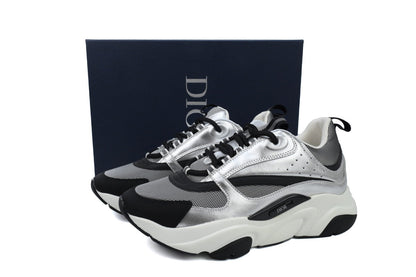 DIOR B22 Silver Sneakers - Black Unisex Streetwear Limited Edition