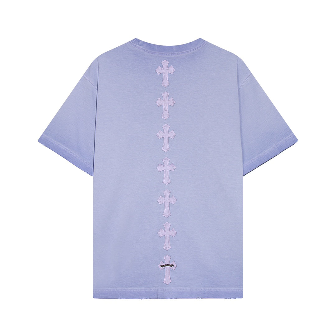CHROME Hearts Cross Patch T-shirt Washed Light - Blue Unisex Streetwear Limited Edition