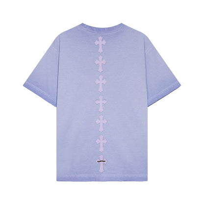 CHROME Hearts Cross Patch T-shirt Washed Light - Blue Unisex Streetwear Limited Edition