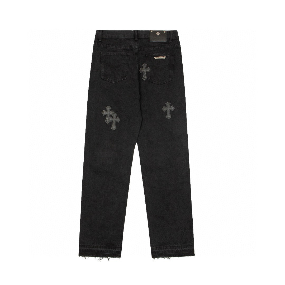 CHROME Hearts Cross Patch Jeans - Black Unisex Streetwear Limited Edition