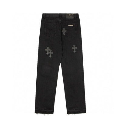 CHROME Hearts Cross Patch Jeans - Black Unisex Streetwear Limited Edition