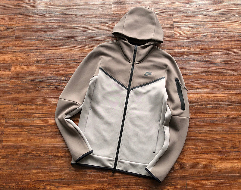 NIKE Tech Fleece Hoodie - Olive - Enigma Stone - Grey Unisex Streetwear Limited Edition - The NIKE TECH FLEECE HOODIE OLIVE GREY/ENIGMA STONE - REPLICA delivers the perfect fusion of
