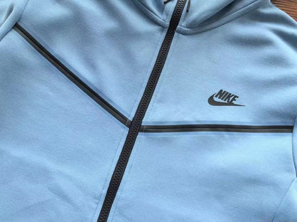 NIKE Tech Fleece Hoodie - Light - Blue Unisex Streetwear Limited Edition - The NIKE TECH FLEECE HOODIE LIGHT BLUE - REPLICA delivers modern sportswear innovation with a