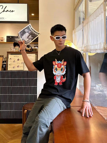 Camiseta negra de Gucci con dibujo de dragón