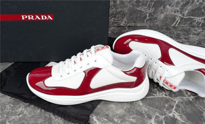 PRADA America's Cup Red Sneakers - White Unisex Streetwear Limited Edition