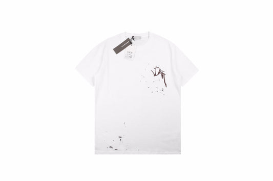 Dior T-shirt With Logo - Brown Unisex Streetwear Limited Edition - <p dir='ltr'><span>White t-shirt featuring a brown Dior logo with a splattered paint effect. Bold
