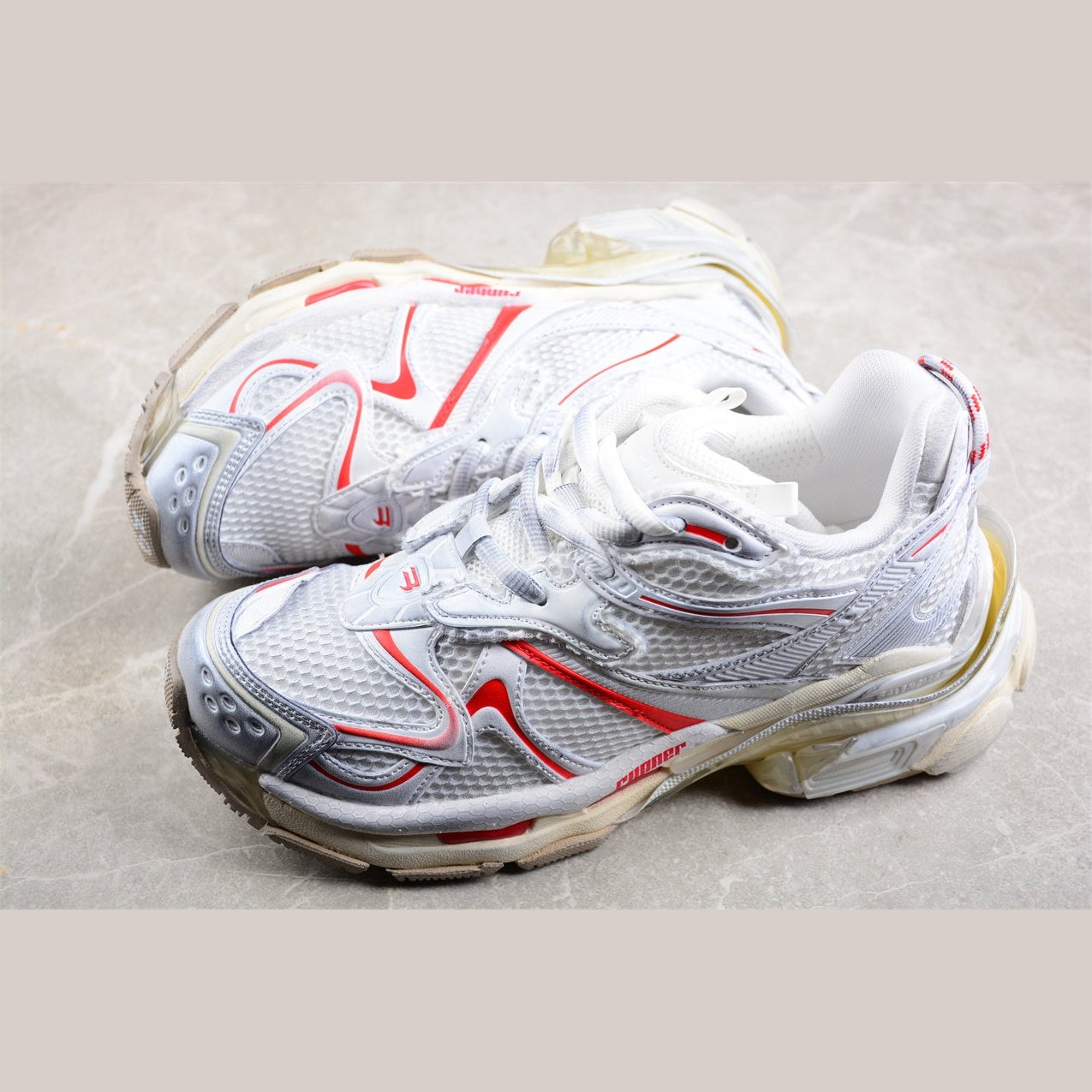 BALENCIAGA Runner - Beige Red Sneakers - White Unisex Streetwear Limited Edition - The Balenciaga Runner x White Beige Red sneakers offer a fresh and sophisticated take on