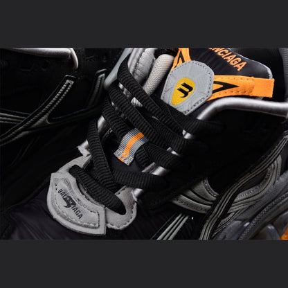 BALENCIAGA Runner - Grey Orange Sneakers - Black Unisex Streetwear Limited Edition - The Balenciaga Runner x Black Grey Orange sneakers showcase a striking blend of style and
