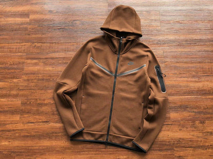 NIKE Tech Fleece Hoodie - - Brown Unisex Streetwear Limited Edition - The NIKE TECH FLEECE HOODIE BROWN - REPLICA combines modern sportswear innovation with sleek streetwear