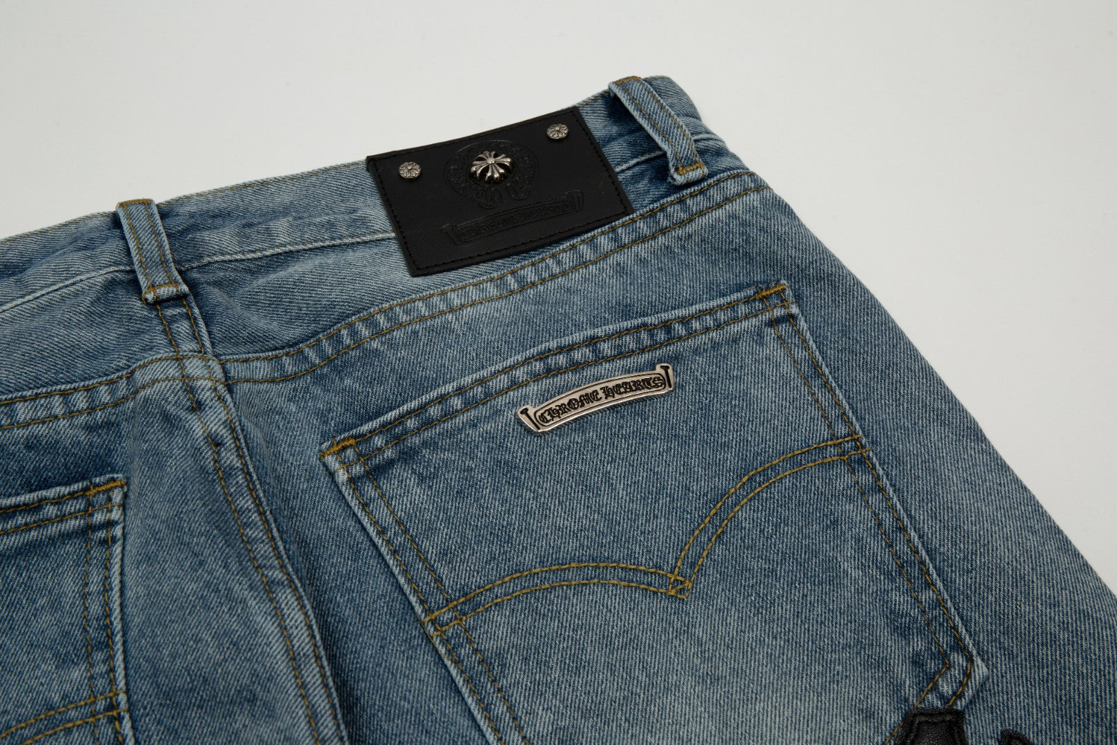 CHROME Hearts Cross Patch Edge Jorts Washed Denim - Black Unisex Streetwear Limited Edition