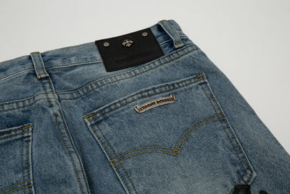 CHROME Hearts Cross Patch Edge Jorts Washed Denim - Black Unisex Streetwear Limited Edition