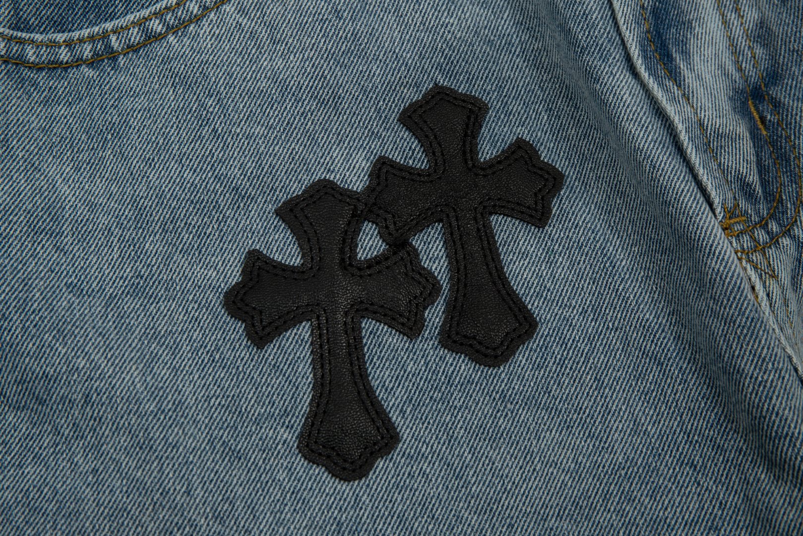 CHROME Hearts Cross Patch Jorts Washed Denim - Black Unisex Streetwear Limited Edition