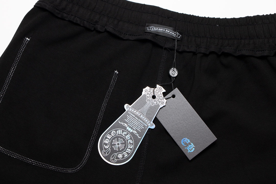 CHROME Hearts White Embroidery Shorts - Black Unisex Streetwear Limited Edition