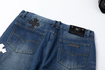 CHROME Hearts Crow Hearts Jeans Denim - Red Unisex Streetwear Limited Edition